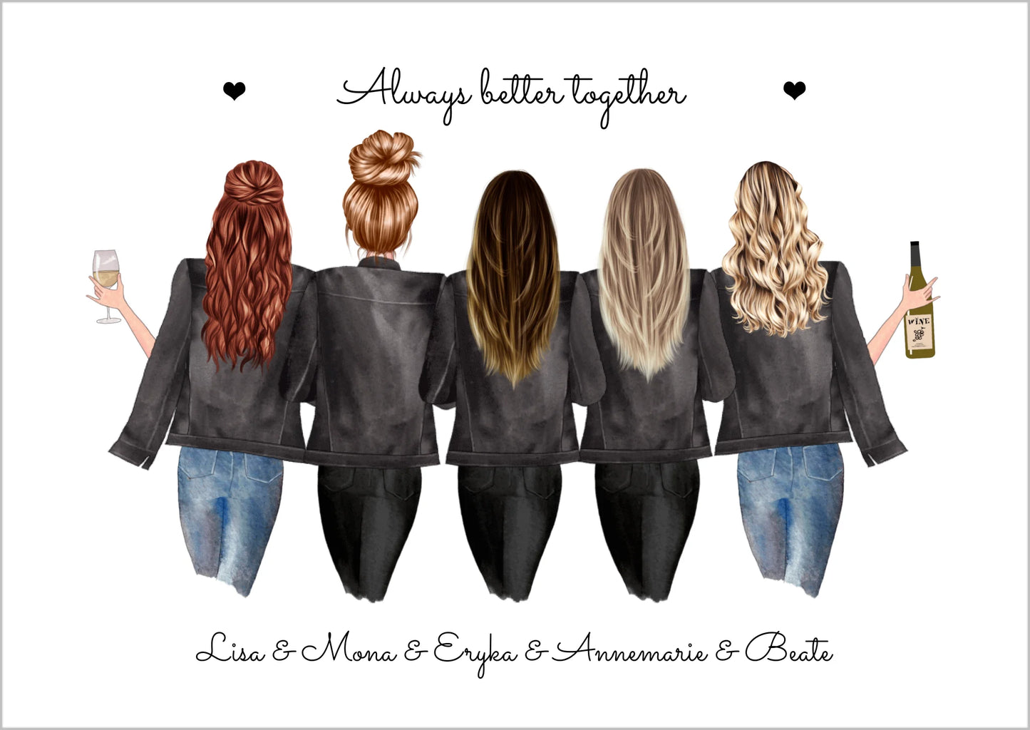 5 beste Freundinnen personalisiertes Geschenk Poster mit Spruch - Freundinnen Bild Geschenkidee zum Geburtstag