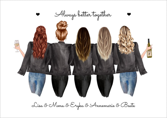 5 beste Freundinnen personalisiertes Geschenk Poster mit Spruch - Freundinnen Bild Geschenkidee zum Geburtstag Poster Poster