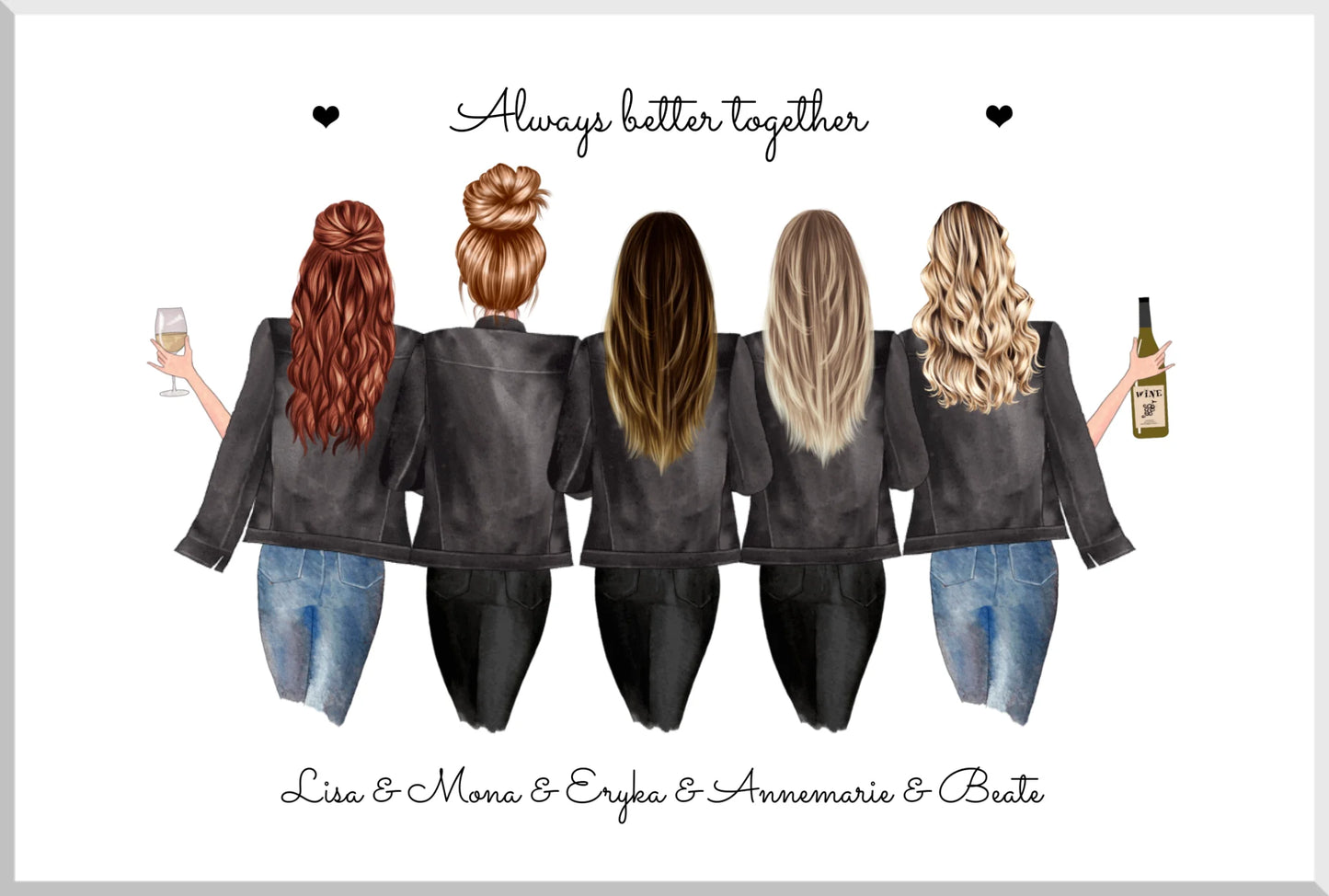 5 beste Freundinnen personalisiertes Geschenk Poster mit Spruch - Freundinnen Bild Geschenkidee zum Geburtstag