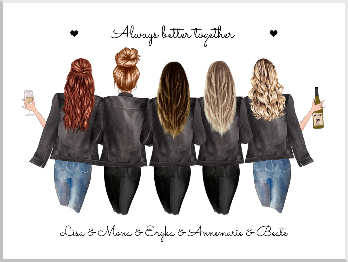 5 beste Freundinnen personalisiertes Geschenk Poster mit Spruch - Freundinnen Bild Geschenkidee zum Geburtstag
