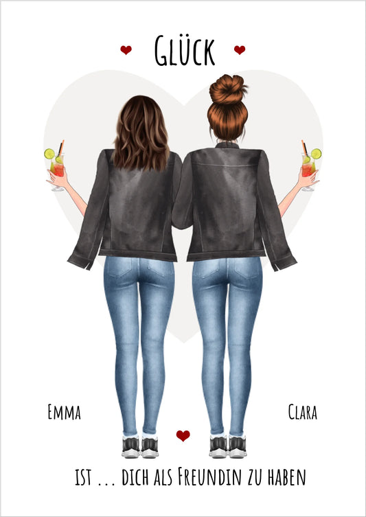 2 beste Freundinnen Poster Geschenk personalisiert - Glück ist - Geburtstagsgeschenk Bild