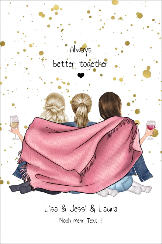 Personalisiertes Poster Geschenk - 3 Beste Freundinnen Geburtstag - Best Friends Leinwanddruck Leinwandbild