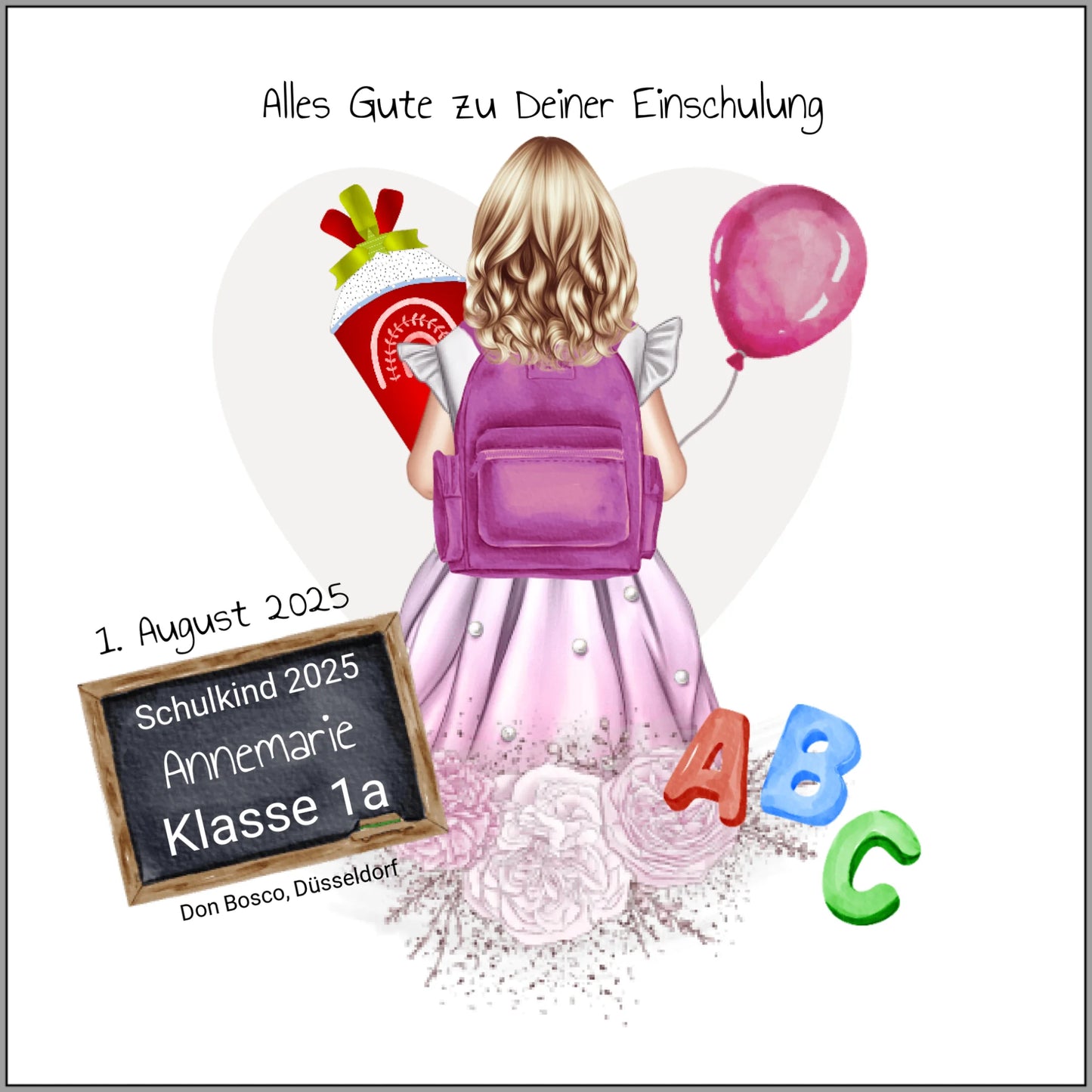 Personalisiertes Poster Geschenk - Einschulungsgeschenk Schulkind 2025 Mädchen
