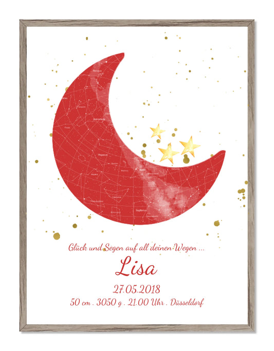 Geburtsgeschenk & Taufgeschenk Geburtsanzeige | Sternenhimmel Poster Sternkarte - Mädchen Gerahmtes Poster Eichenflair Eichenflair