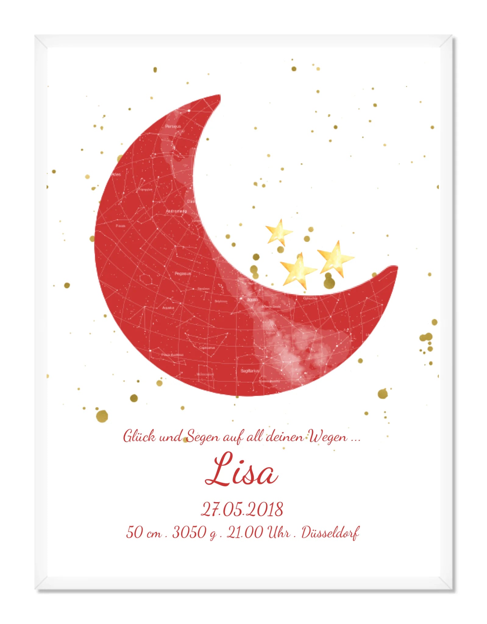 Geburtsgeschenk & Taufgeschenk Geburtsanzeige | Sternenhimmel Poster Sternkarte - Mädchen Gerahmtes Poster weiß Holzflair Weiß