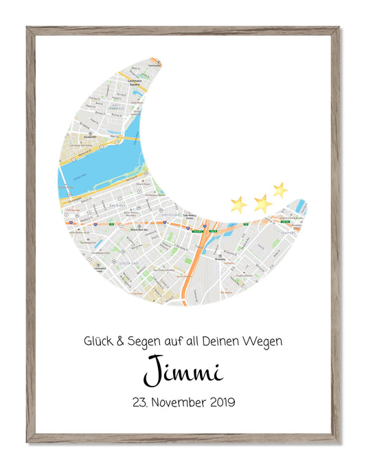 Personalisiertes Geburtsgeschenk & Taufgeschenk Mond Koordinaten Poster | Geschenk zur Geburt & Taufe für Mädchen & Jungen Gerahmtes Poster Eichenflair Eichenflair