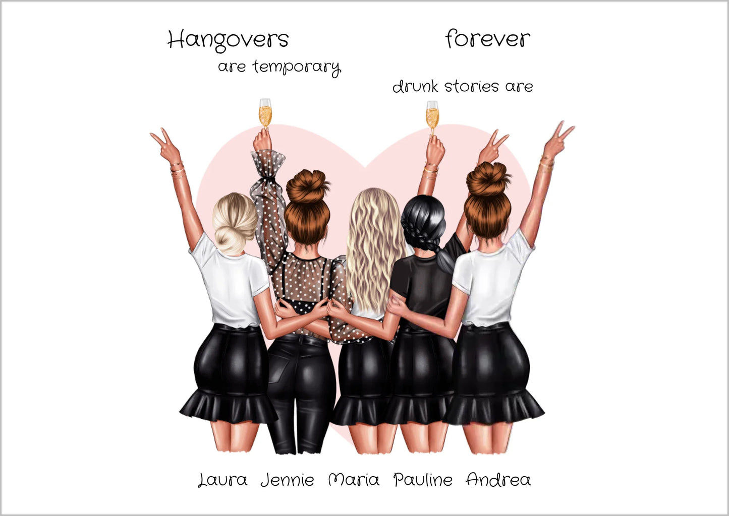 Beste Freundin Bild Geschenk personalisiert - Geburtstag Poster für 5 Frauen