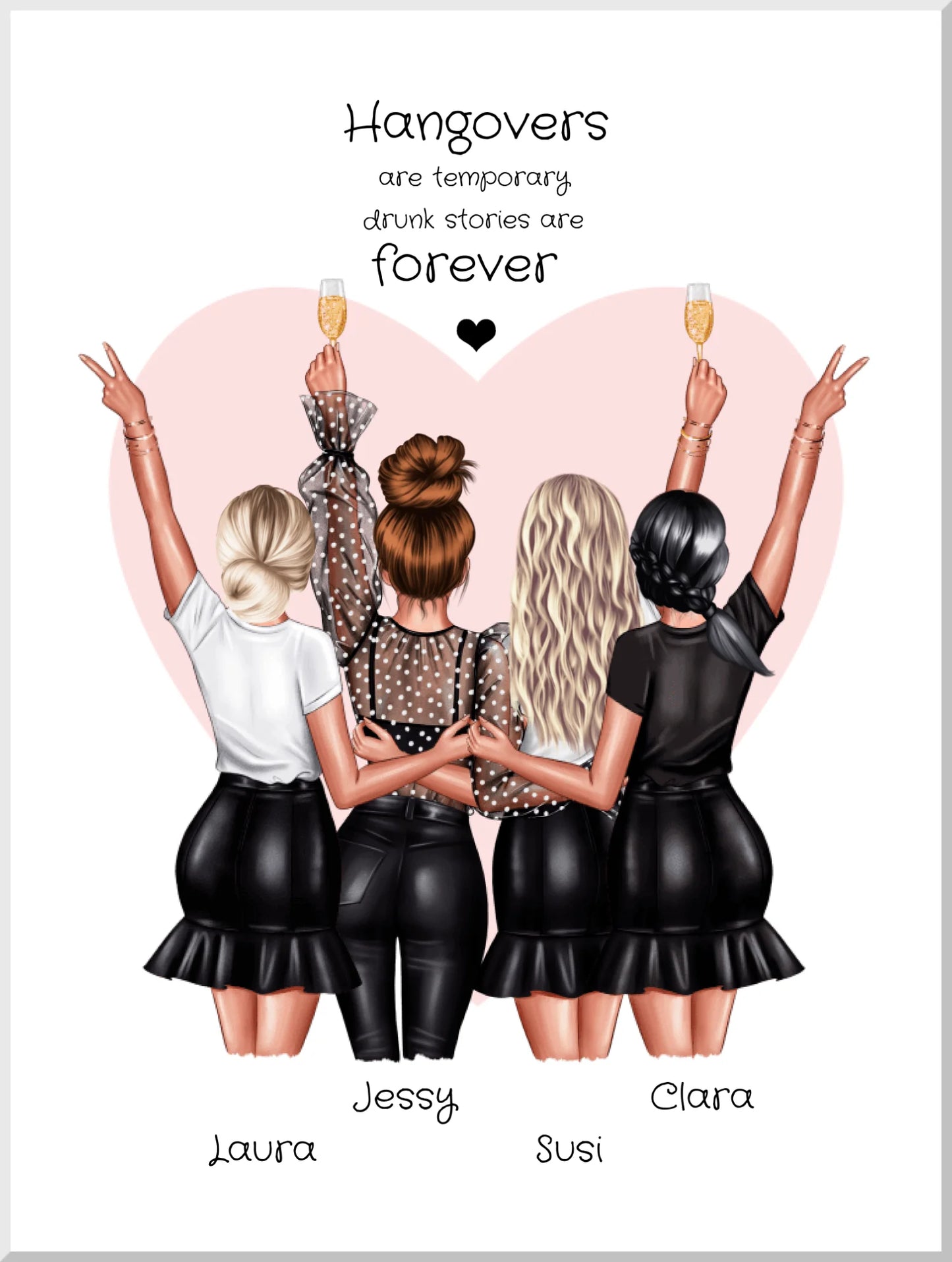 4 beste Freundinnen "hangovers" Personalisiertes Geschenk Poster- Freundinnen Bild Leinwanddruck Leinwandbild