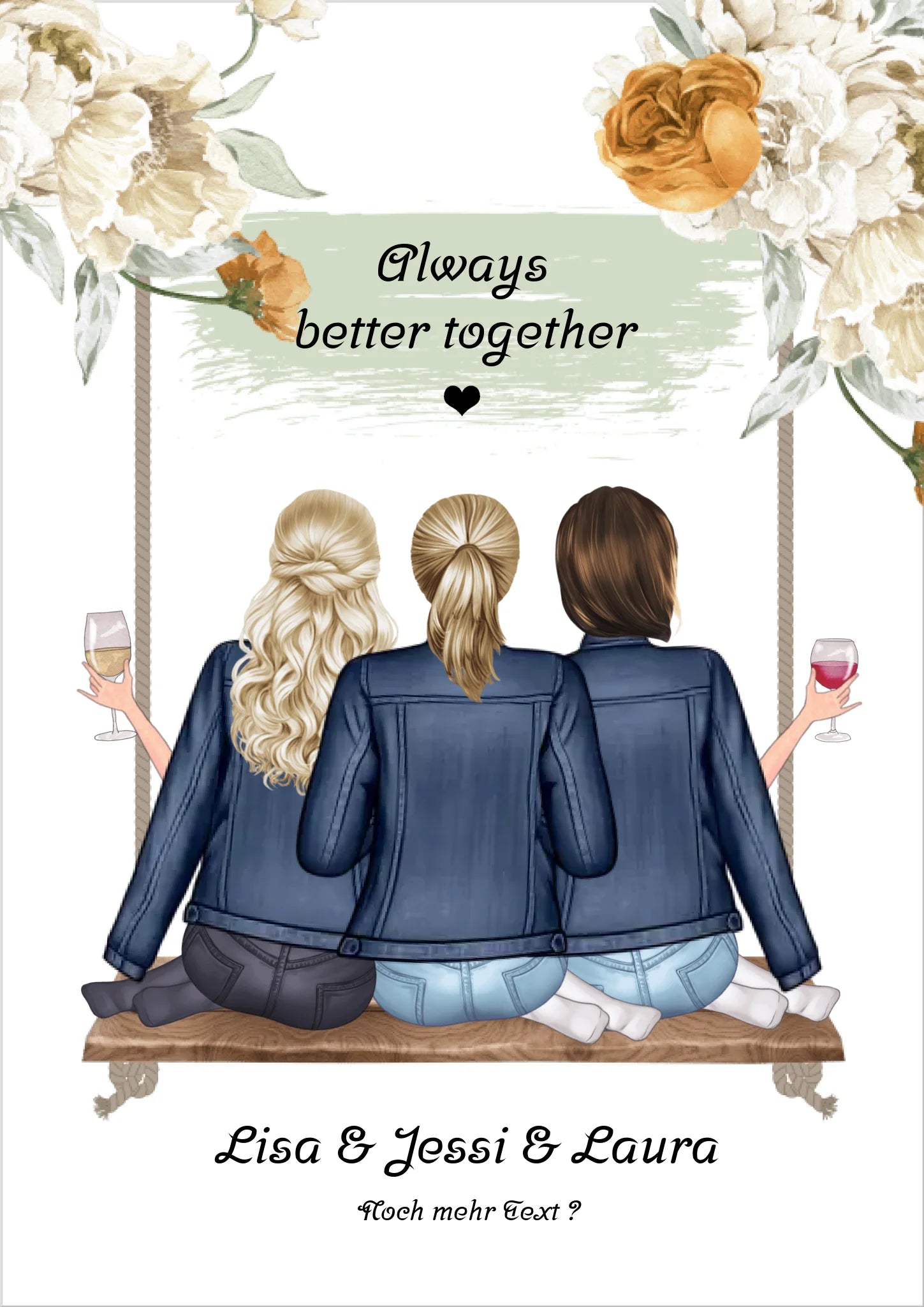 3 beste Freundinnen Poster personalisiertes Geschenk Geburtstag - Freundinnen Bild - Best Friends Poster Poster