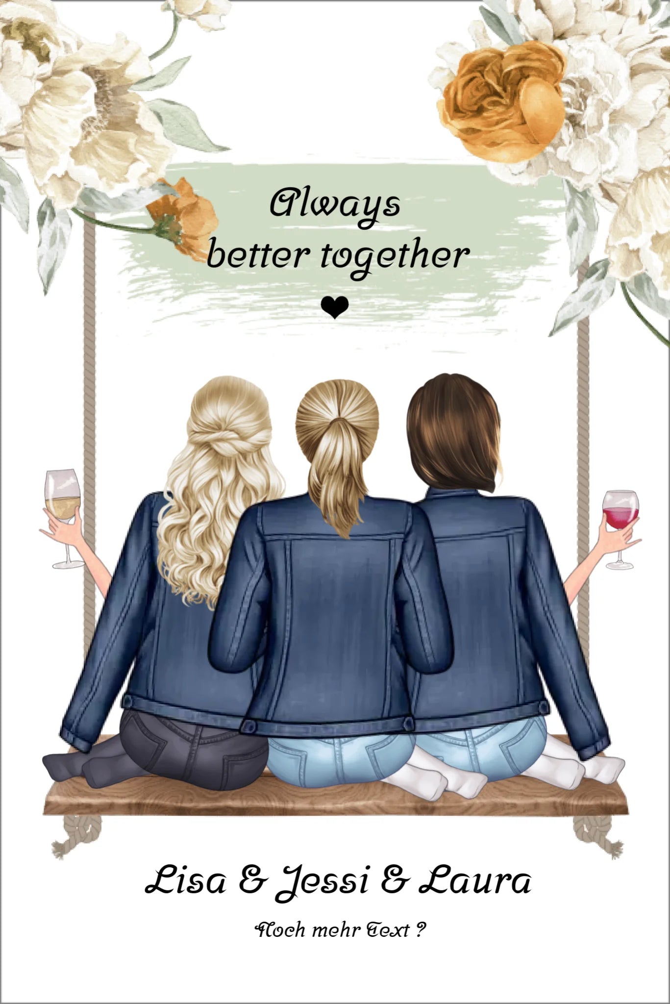 3 beste Freundinnen Poster personalisiertes Geschenk Geburtstag - Freundinnen Bild - Best Friends Leinwanddruck Leinwandbild