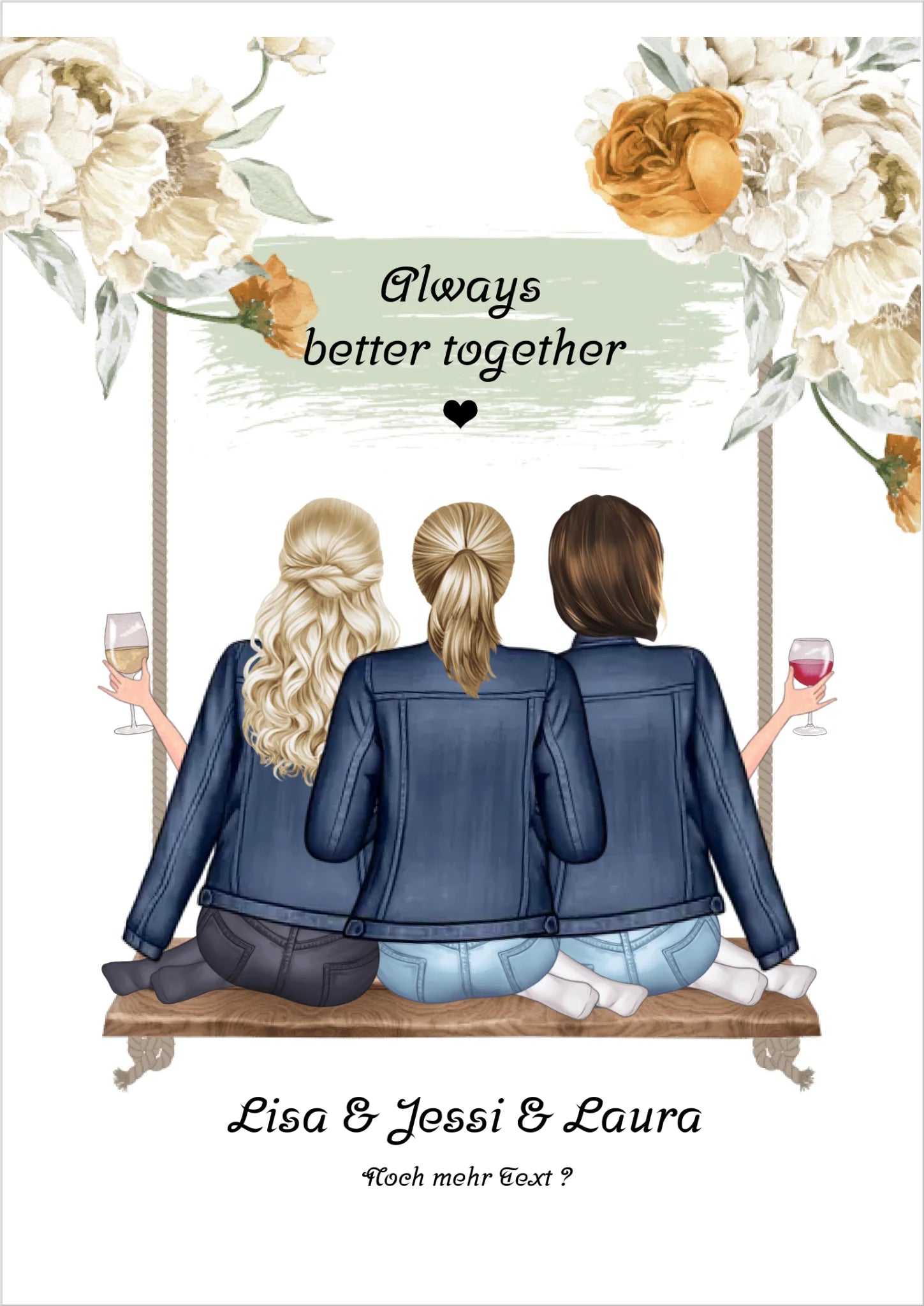 3 beste Freundinnen Poster personalisiertes Geschenk Geburtstag - Freundinnen Bild - Best Friends !!! Digitale Datei zum Selberdrucken - kein Poster !!! Digitale Datei zum Selberdrucken - kein Poster 20x20 30x30 40x40 50x50 cm