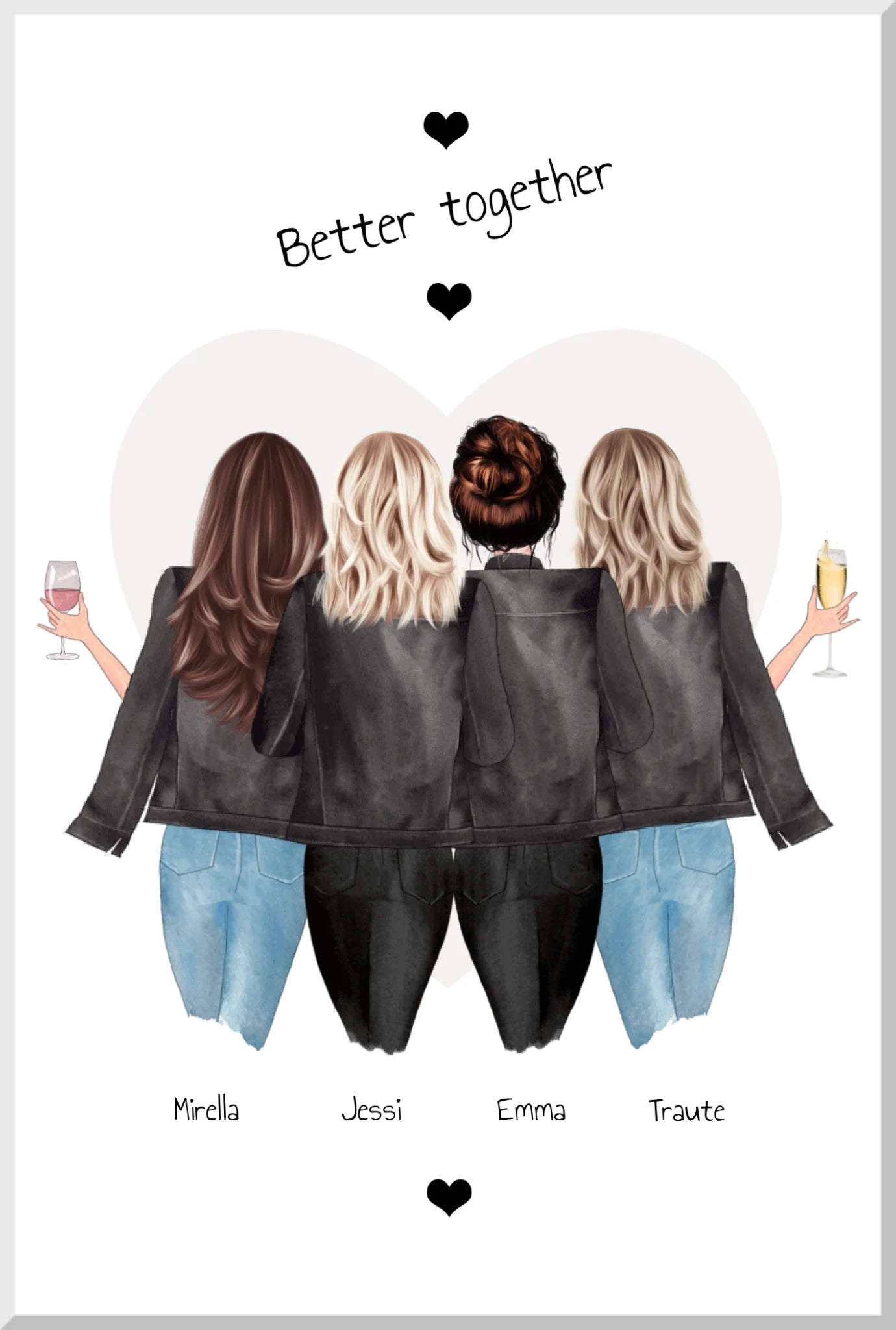 4 Freundinnen Bild | Poster Freundin Geschenk Geburtstagsgeschenk | Geburtstag beste Freundin, Schwester, Mama, Kollegin Leinwanddruck Leinwandbild