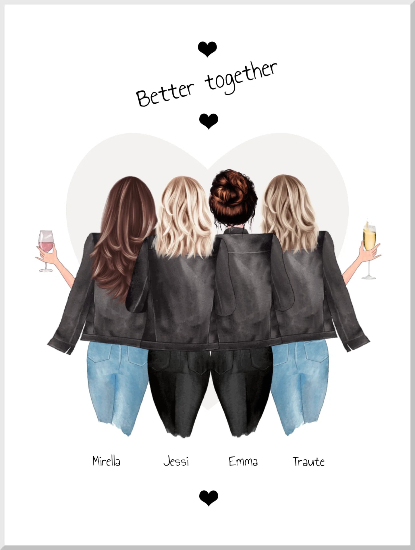 4 Freundinnen Bild | Poster Freundin Geschenk Geburtstagsgeschenk | Geburtstag beste Freundin, Schwester, Mama, Kollegin Leinwanddruck Leinwandbild