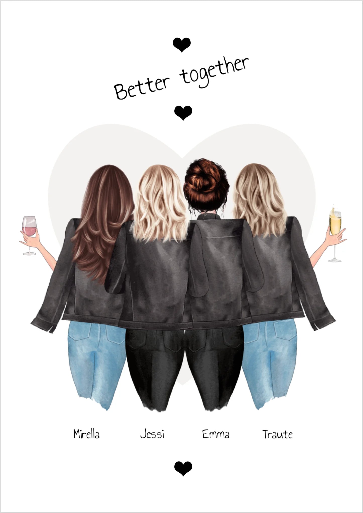 4 Freundinnen Bild | Poster Freundin Geschenk Geburtstagsgeschenk | Geburtstag beste Freundin, Schwester, Mama, Kollegin !!! Digitale Datei zum Selberdrucken - kein Poster !!! Digitale Datei zum Selberdrucken - kein Poster A4 A3 A2