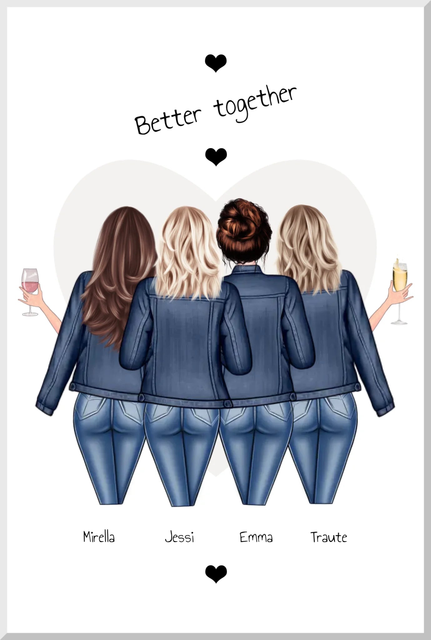 Freundinnen Bild | Poster 4 Freundinnen Geschenk Geburtstagsgeschenk | Geburtstag Schwester, Mama, Kollegin