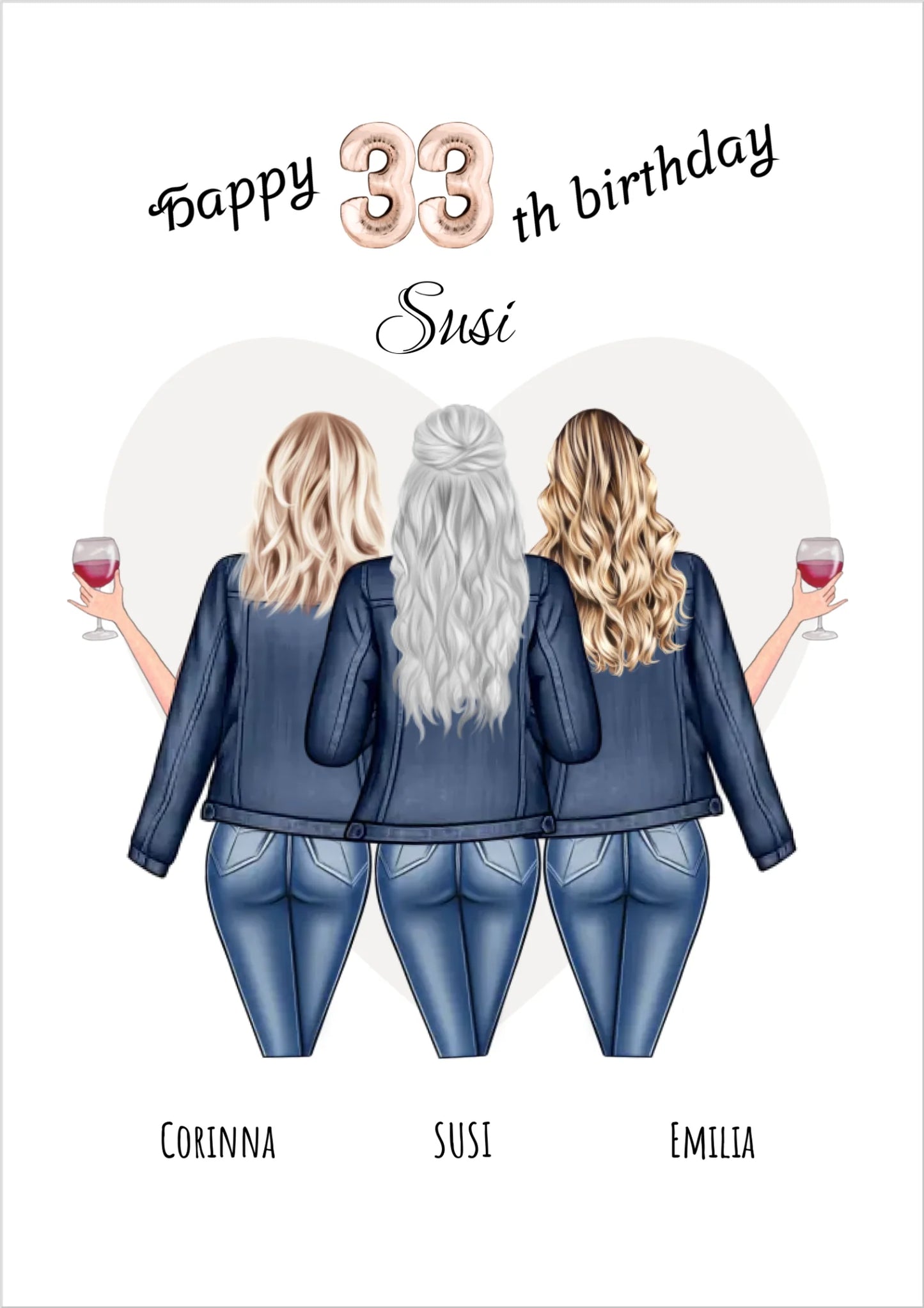 Personalisiertes Geschenk Poster 3 Beste Freundinnen Bild Geburtstagsgeschenk - 33. Geburtstag Freundin Bild