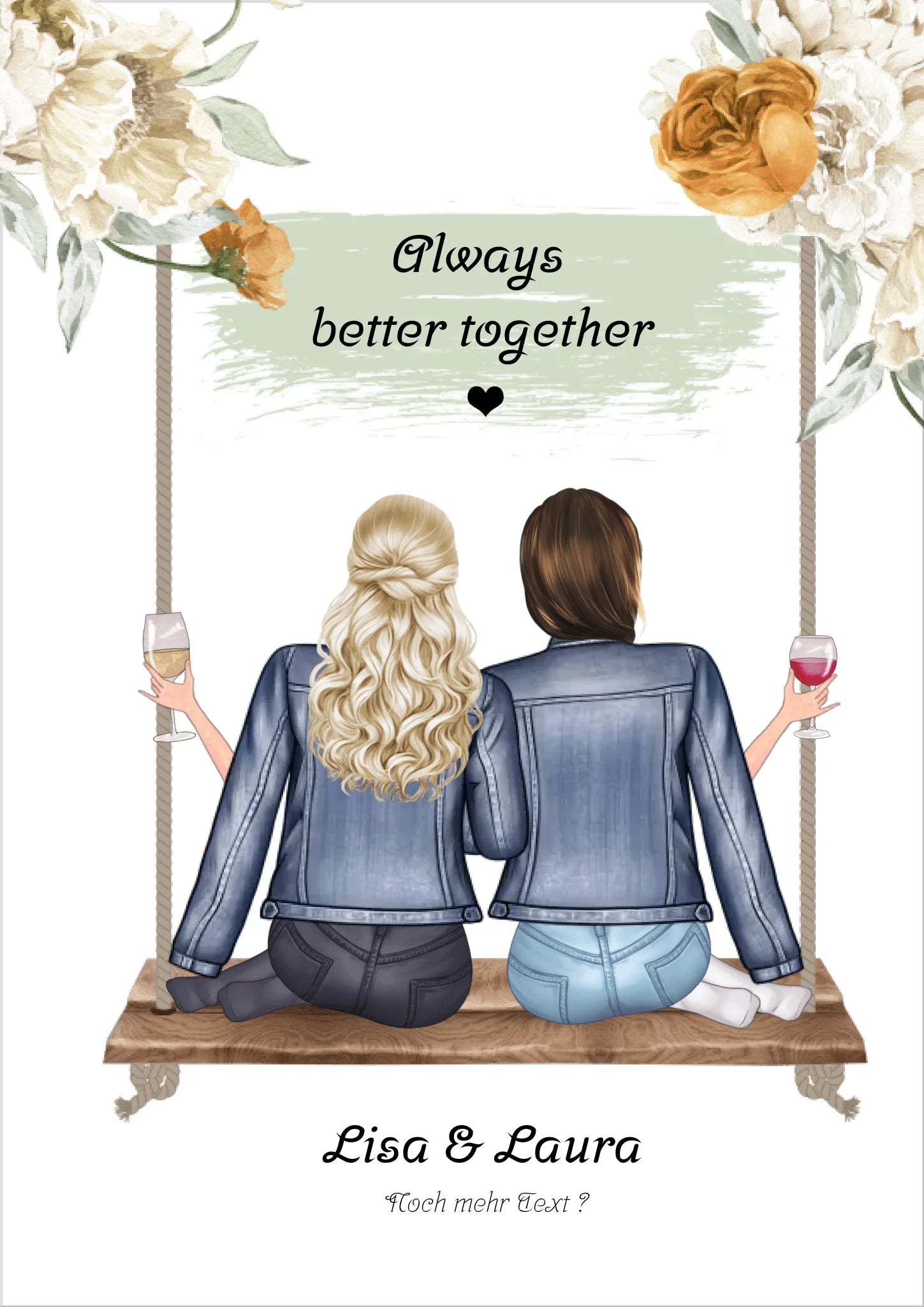 Geschenk für beste Freundin zum Geburtstag - 2 Freundinnen Bild | Poster Freundinnen Geburtstagsgeschenk Freundin, Schwester, Mama, Kollegin Poster Poster