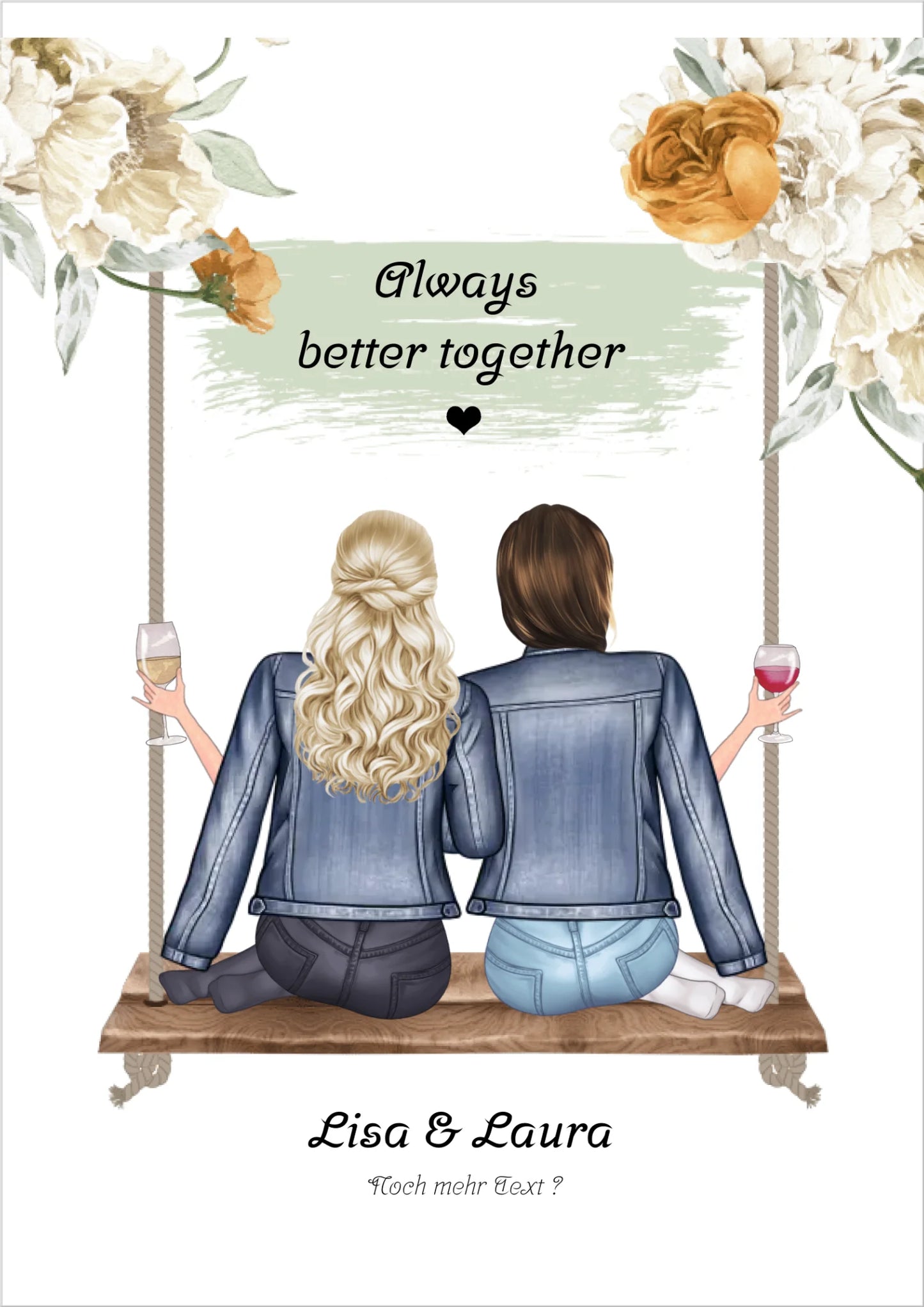 Geschenk für beste Freundin zum Geburtstag - 2 Freundinnen Bild | Poster Freundinnen Geburtstagsgeschenk Freundin, Schwester, Mama, Kollegin !!! Digitale Datei zum Selberdrucken - kein Poster !!! Digitale Datei zum Selberdrucken - kein Poster A4 A3 A2