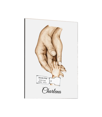 Personalisiertes Familiengeschenk als Familienposter | Geschenk Geburt mit Hände Motiv | Namen 3 Personen