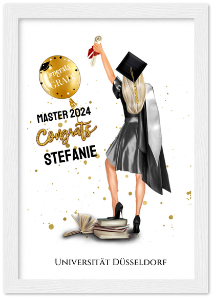 Abschlussgeschenk personalisiertes Poster Geschenk Bachelor - Geschenk Master - Geschenk Abitur - Schulabschluss Mädchen, Frau Premium Matte Paper Wooden Framed Poster - White - Vertical Gerahmtes Poster A4 21x29.7 cm
