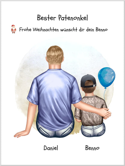 Geschenk Patenonkel mit Patenkind Junge / Mächen Poster, Leinwandbild - Weihnachtsgeschenk Geburtstagsgeschenk Leinwanddruck Leinwandbild