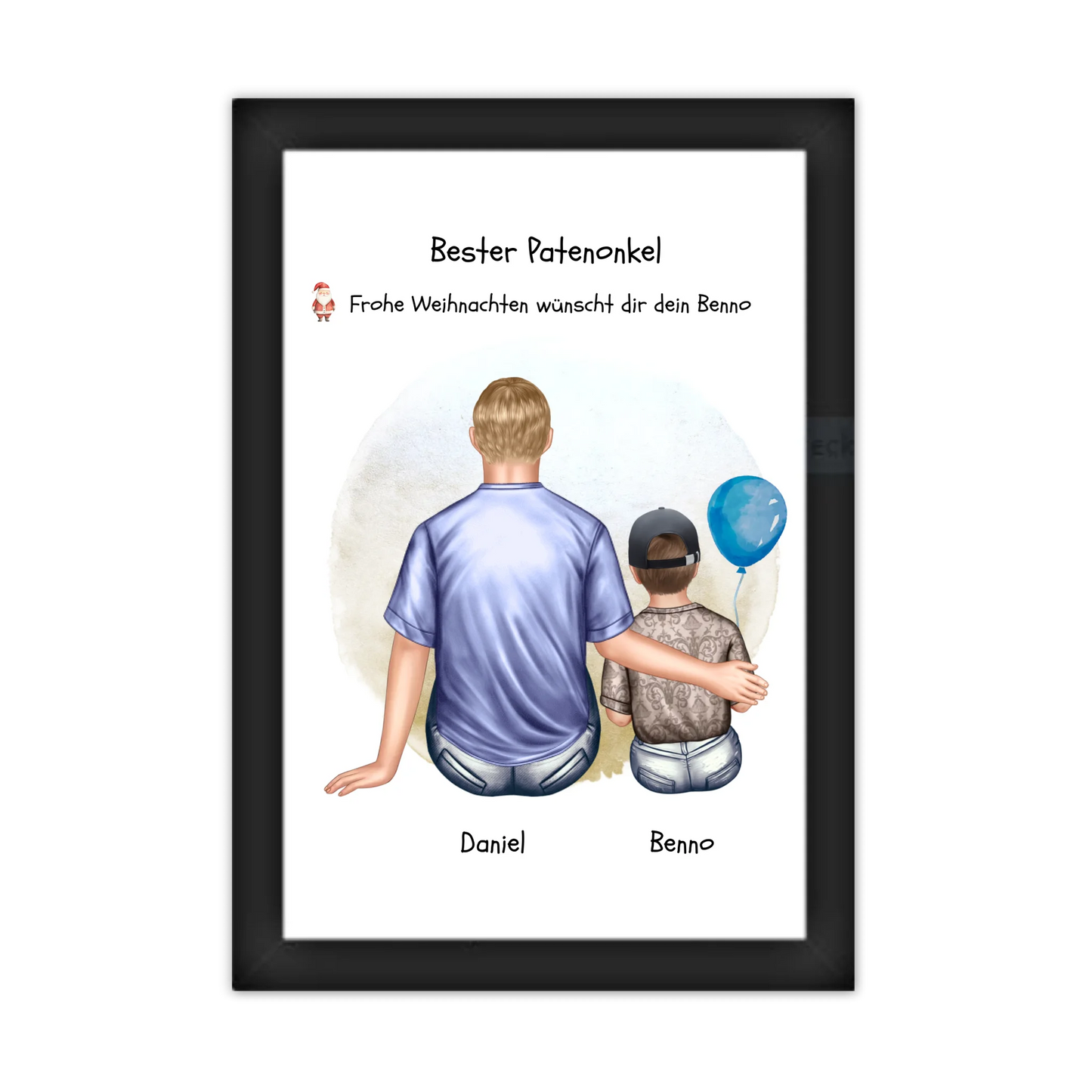 Geschenk Patenonkel mit Patenkind Junge / Mächen Poster, Leinwandbild - Weihnachtsgeschenk Geburtstagsgeschenk Gerahmtes Poster schwarz Holzflair Schwarz