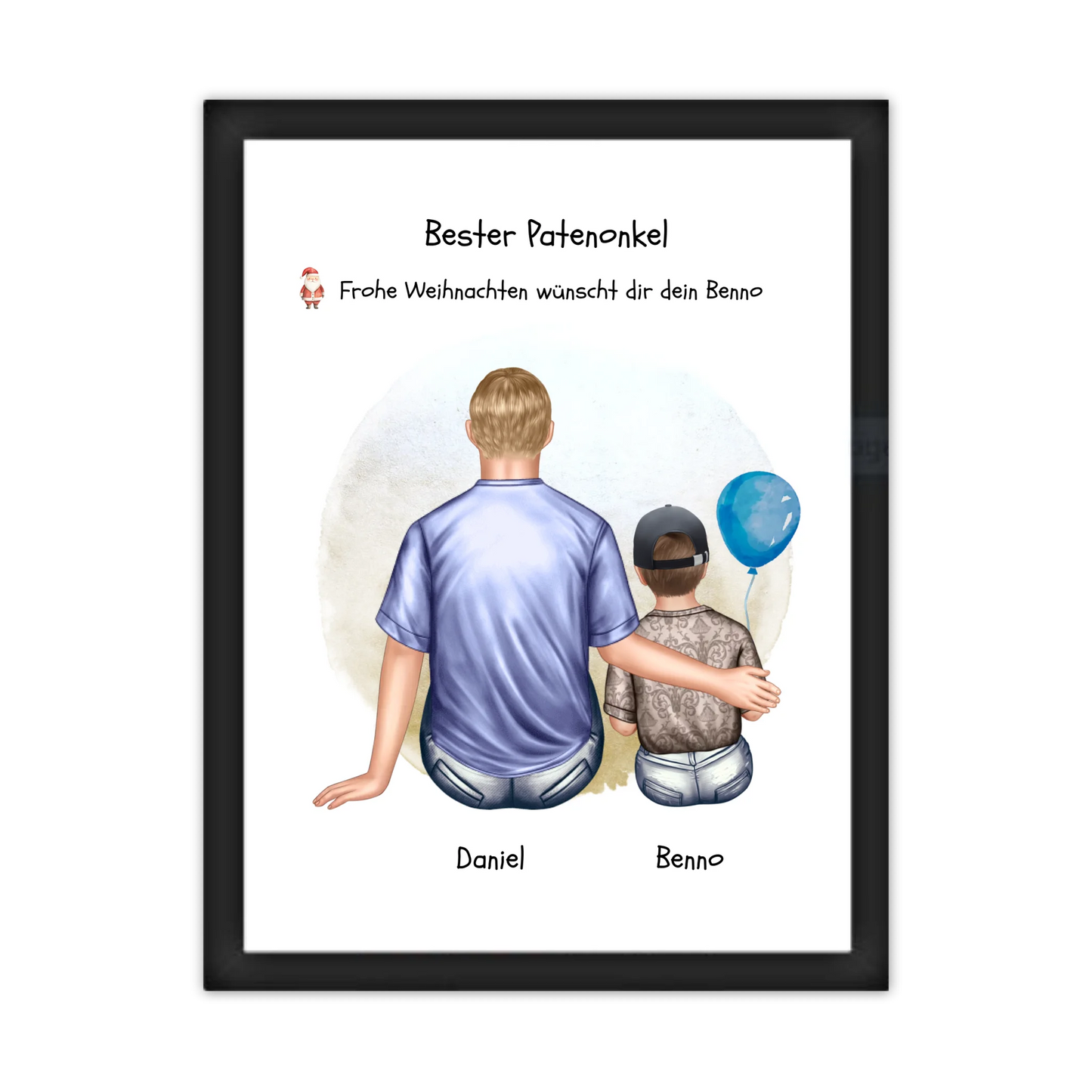 Geschenk Patenonkel mit Patenkind Junge / Mächen Poster, Leinwandbild - Weihnachtsgeschenk Geburtstagsgeschenk Gerahmtes Poster schwarz Holzflair Schwarz
