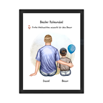 Geschenk Patenonkel mit Patenkind Junge / Mächen Poster, Leinwandbild - Weihnachtsgeschenk Geburtstagsgeschenk Gerahmtes Poster schwarz Holzflair Schwarz