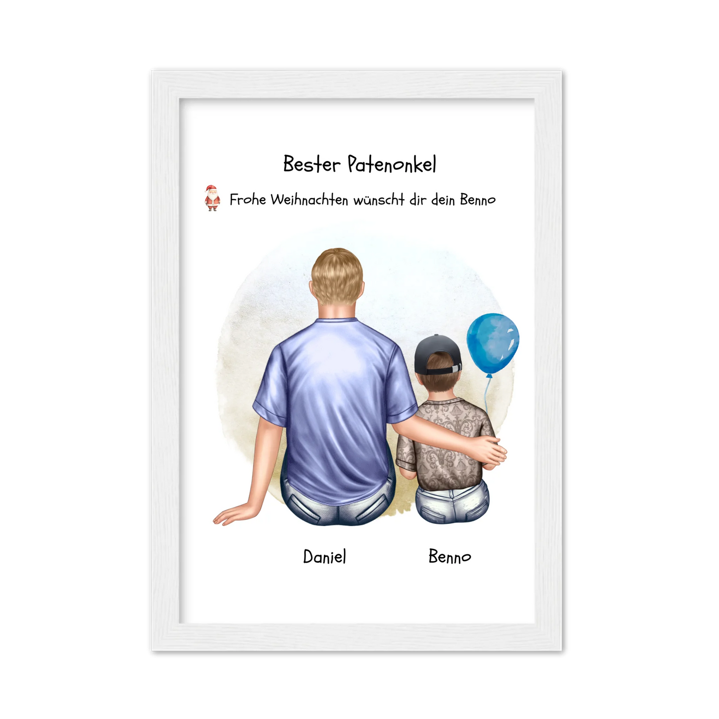Geschenk Patenonkel mit Patenkind Junge / Mächen Poster, Leinwandbild - Weihnachtsgeschenk Geburtstagsgeschenk Gerahmtes Poster weiß Holzflair Weiß