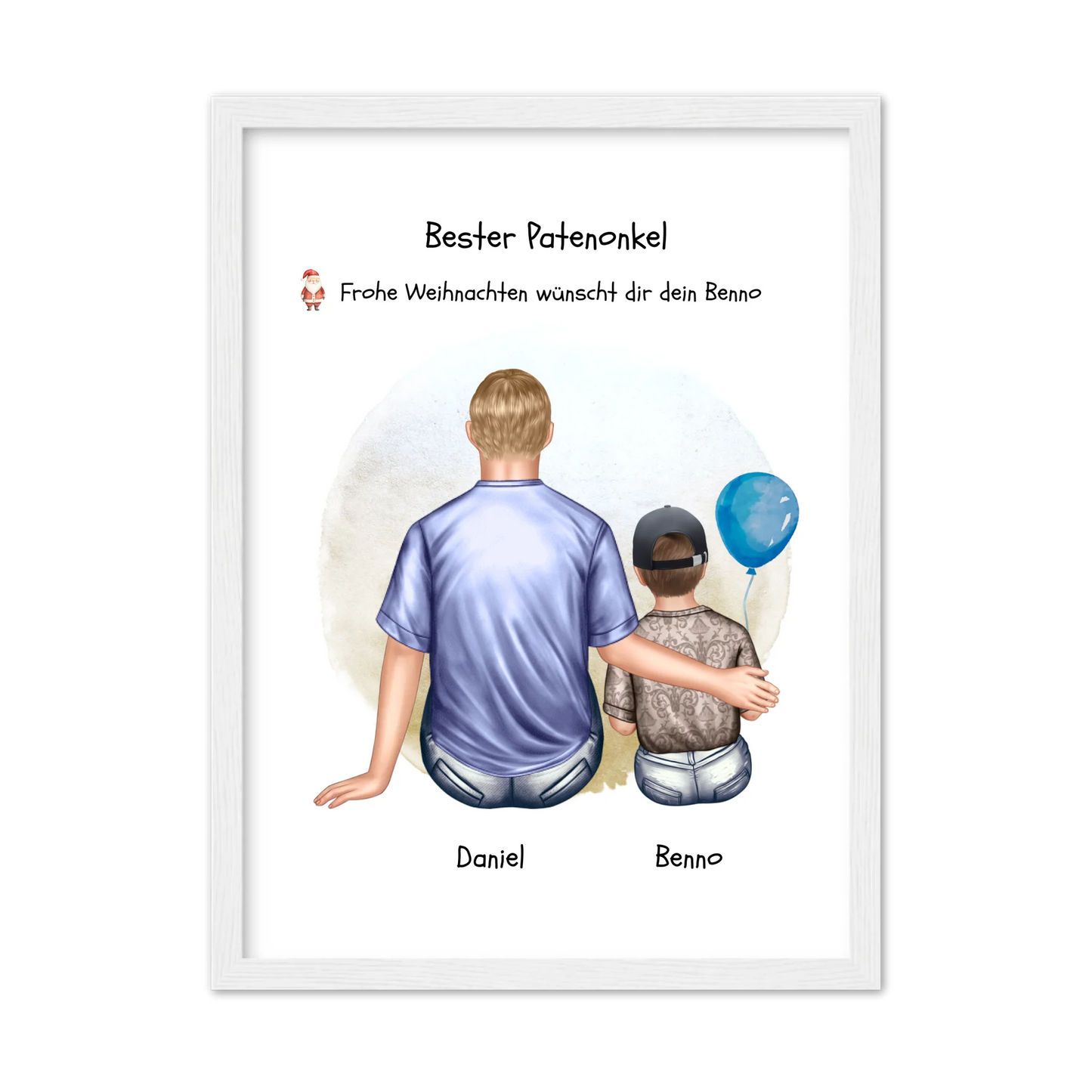 Geschenk Patenonkel mit Patenkind Junge / Mächen Poster, Leinwandbild - Weihnachtsgeschenk Geburtstagsgeschenk Gerahmtes Poster weiß Holzflair Weiß