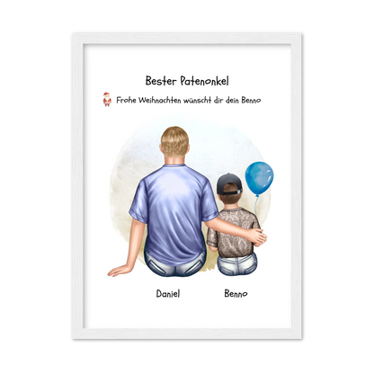 Geschenk Patenonkel mit Patenkind Junge / Mächen Poster, Leinwandbild - Weihnachtsgeschenk Geburtstagsgeschenk Gerahmtes Poster weiß Holzflair Weiß