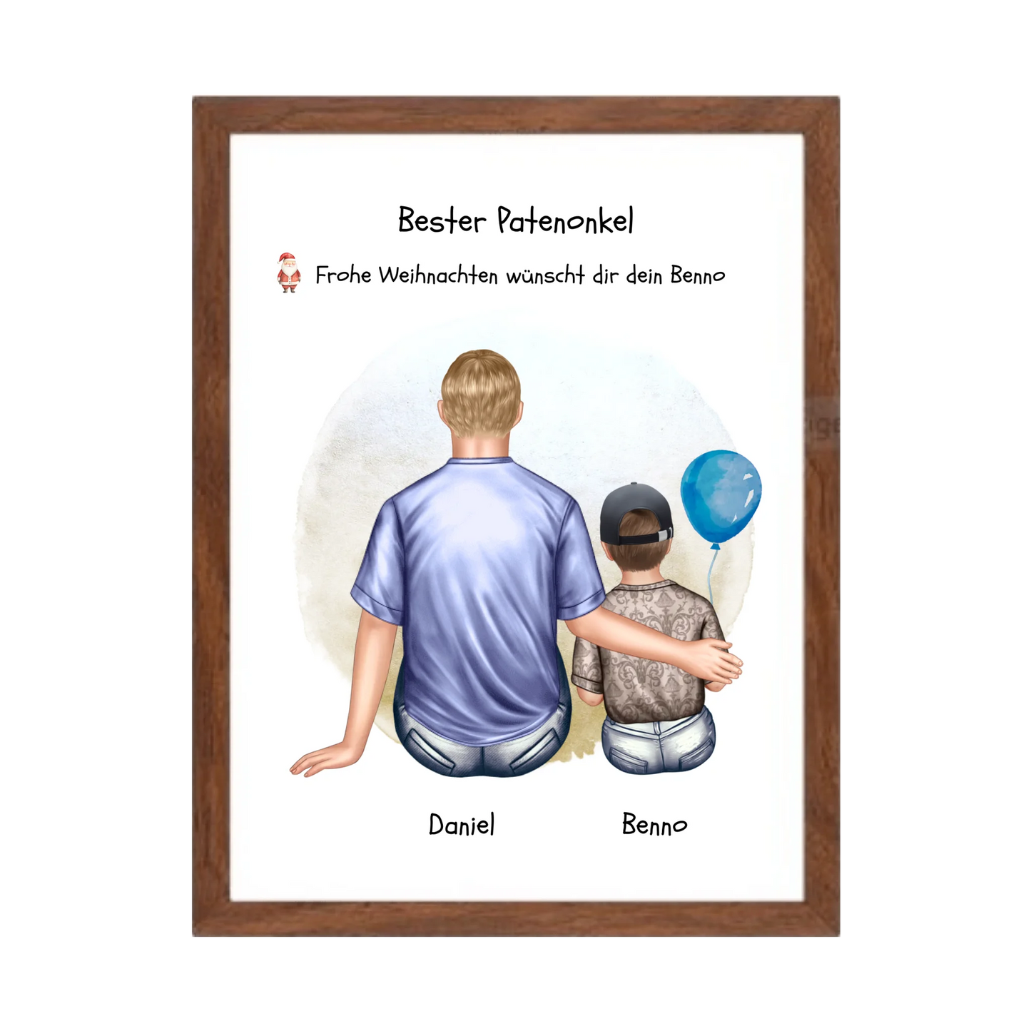 Geschenk Patenonkel mit Patenkind Junge / Mächen Poster, Leinwandbild - Weihnachtsgeschenk Geburtstagsgeschenk Gerahmtes Poster Walnussflair Walnussflair