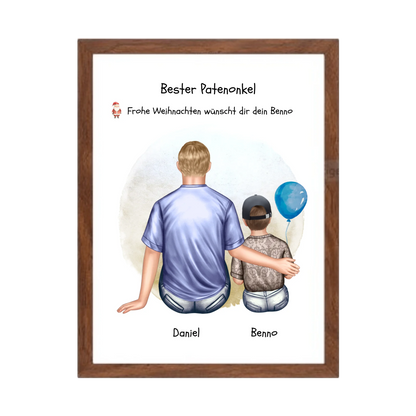 Geschenk Patenonkel mit Patenkind Junge / Mächen Poster, Leinwandbild - Weihnachtsgeschenk Geburtstagsgeschenk Gerahmtes Poster Walnussflair Walnussflair