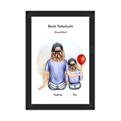 Geschenk Patentante mit Patenkind Mädchen Poster, Leinwandbild - Weihnachtsgeschenk Geburtstagsgeschenk