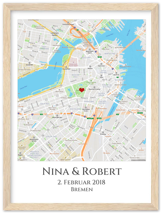 Hochzeitsgeschenk Brautpaar "Wo alles begann Koordinaten Bild | Umzug Hochzeitstag Jahrestag Valentinstag Jubiläum Premium Matte Paper Wooden Framed Poster - Wood - Vertical Gerahmtes Poster