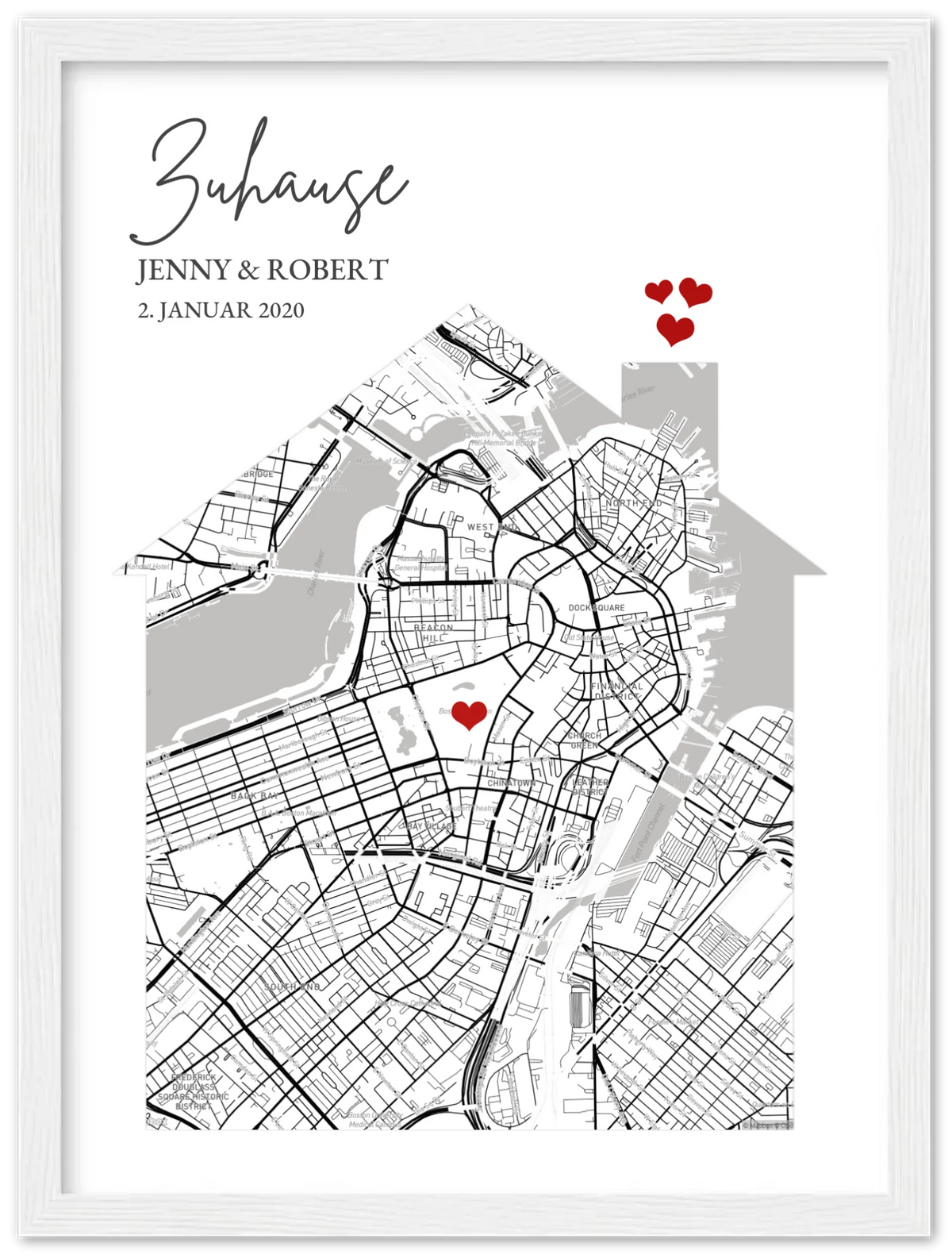 Geschenk zur Hauseinweihung personalisiert - Zuhause Poster - Einzugsgeschenk - Koordinaten Bild Richtfest Premium Matte Paper Wooden Framed Poster - White - Vertical Gerahmtes Poster