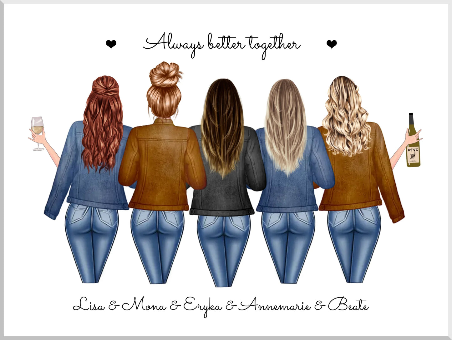 5 beste Freundinnen Poster personalisiert | Bild Geschenk für Freundin mit Spruch