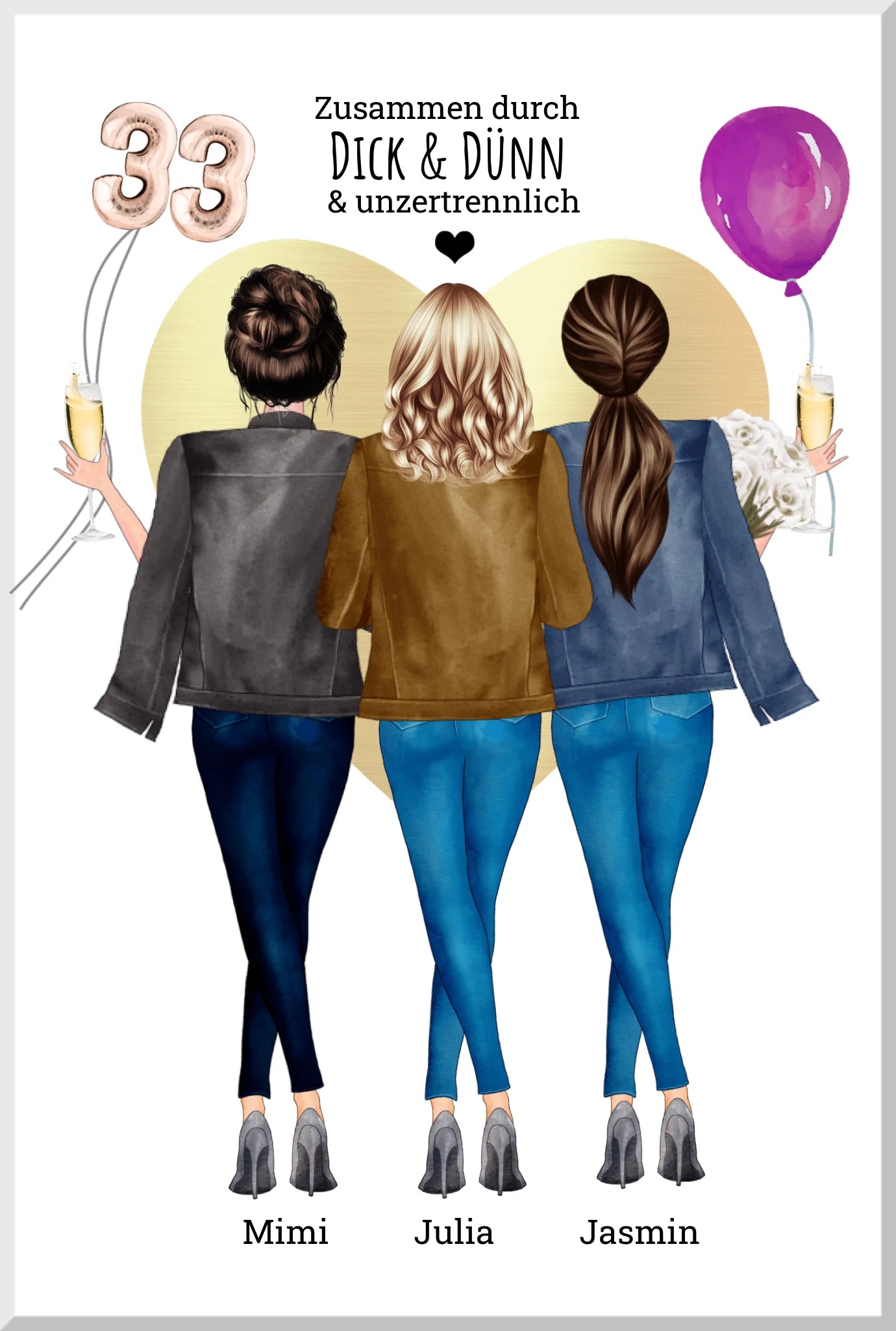 3 Freundinnen Poster personalisiert- Beste Freundin Bild Geburtstagsgeschenk