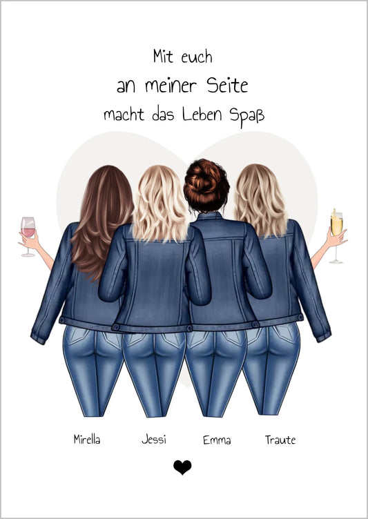 Geschenk 4 beste Freundinnen Poster - Bild Geschenk mit Spruch personalisiert - Beste Freundin Geschenk Geburtstagsgeschenk Poster Poster