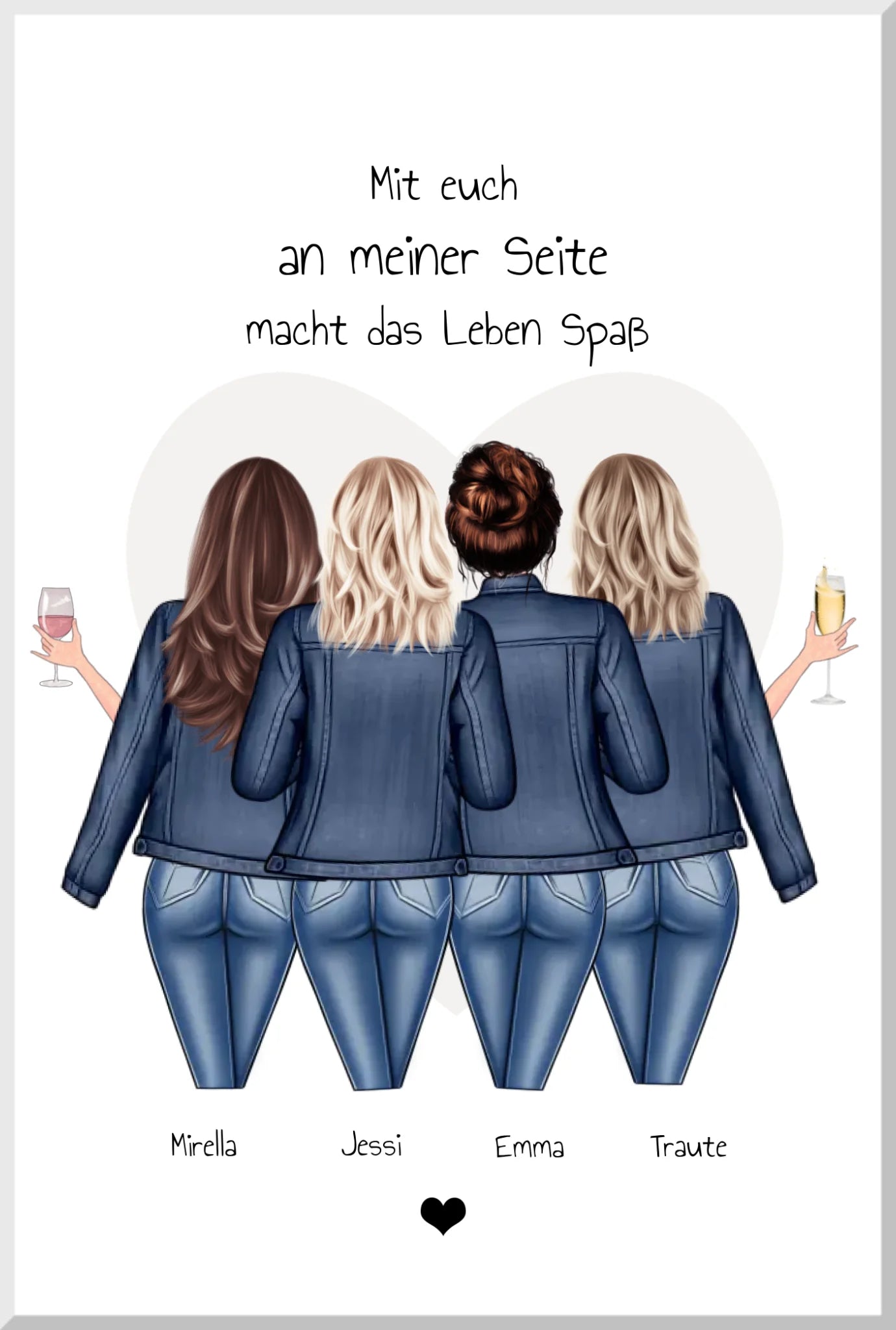Geschenk 4 beste Freundinnen Poster - Bild Geschenk mit Spruch personalisiert - Beste Freundin Geschenk Geburtstagsgeschenk Leinwanddruck Leinwandbild