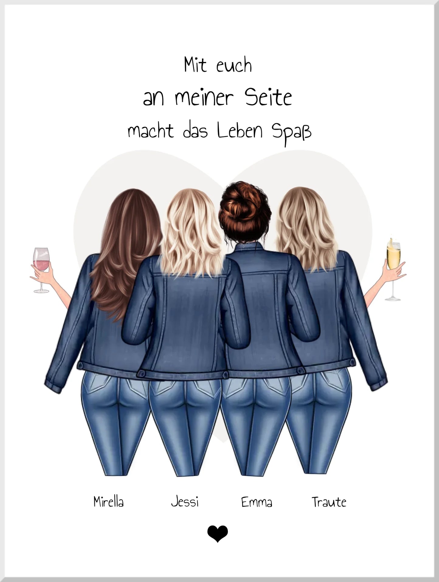 Geschenk 4 beste Freundinnen Poster - Bild Geschenk mit Spruch personalisiert - Beste Freundin Geschenk Geburtstagsgeschenk Leinwanddruck Leinwandbild