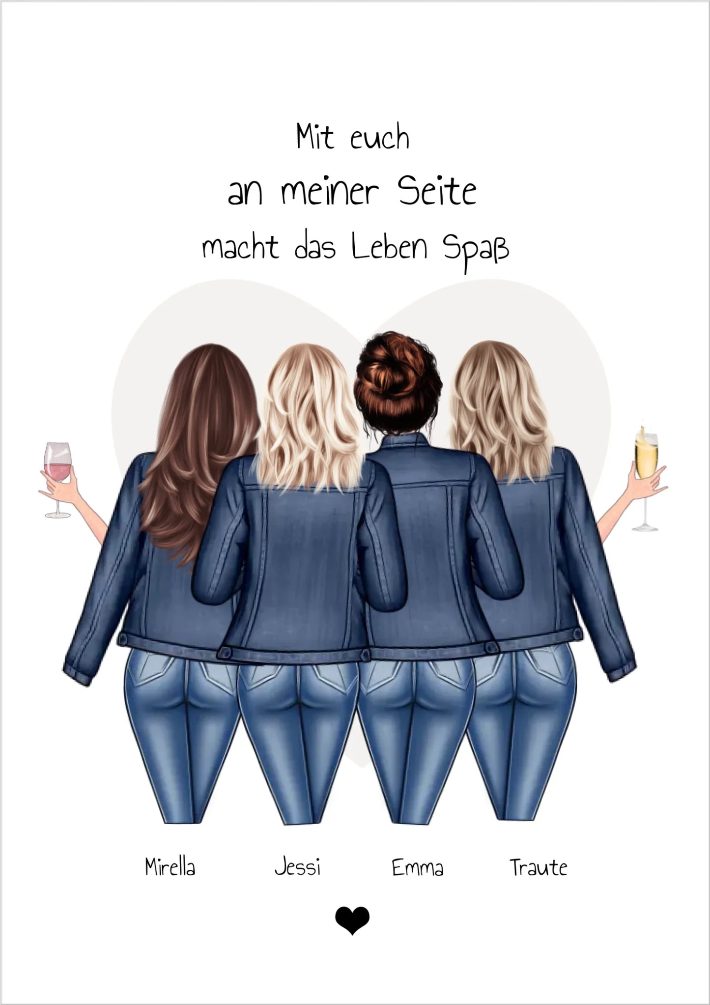 Geschenk 4 beste Freundinnen Poster - Bild Geschenk mit Spruch personalisiert - Beste Freundin Geschenk Geburtstagsgeschenk !!! Digitale Datei zum Selberdrucken - kein Poster !!! Digitale Datei zum Selberdrucken - kein Poster A4 A3 A2