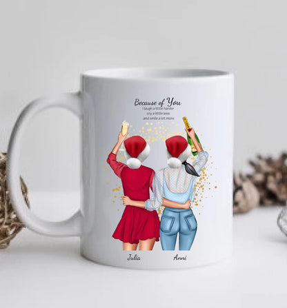 Weihnachtsgeschenk Freundin, Kaffeebecher für 2 beste Freundinnen, personalisierte Tasse Geschenk