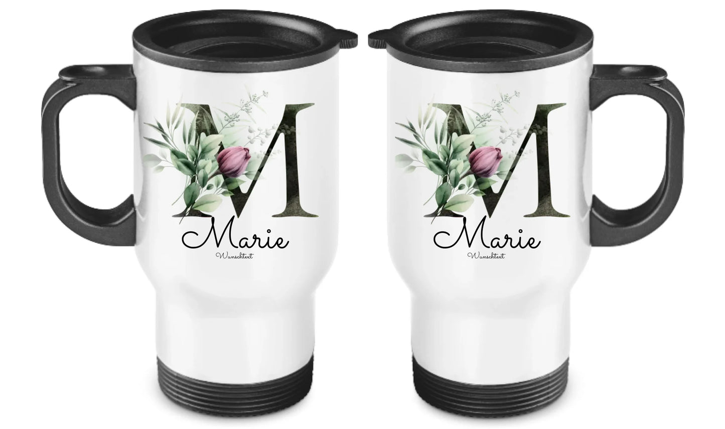 Personalisierter Becher aus Edelstahl mit Monogramm, Name und Text