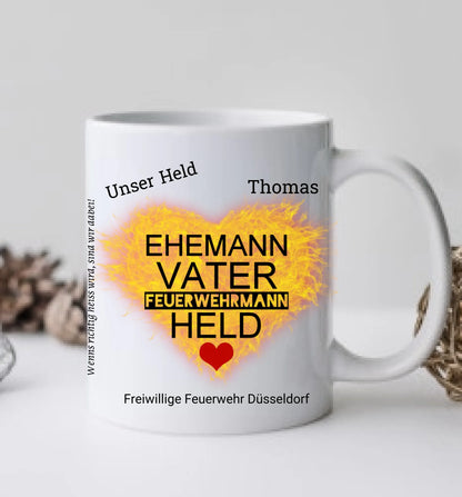 Personalisierte Feuerwehr Tasse mit Spruch – Geschenk für Kollegen & Feuerwehrmann