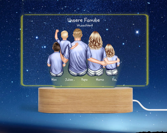 Personalisiertes LED Deko Licht ''Familie mit 3 Kindern'' Geschenk Geburtstag - Muttertag / Vatertag