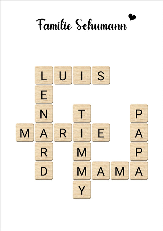 Weihnachtsgeschenk Familie  - Personalisiertes Scrabble Bild Geschenk, Familienbild mit Familiennamen, Geburtstagsgeschenk