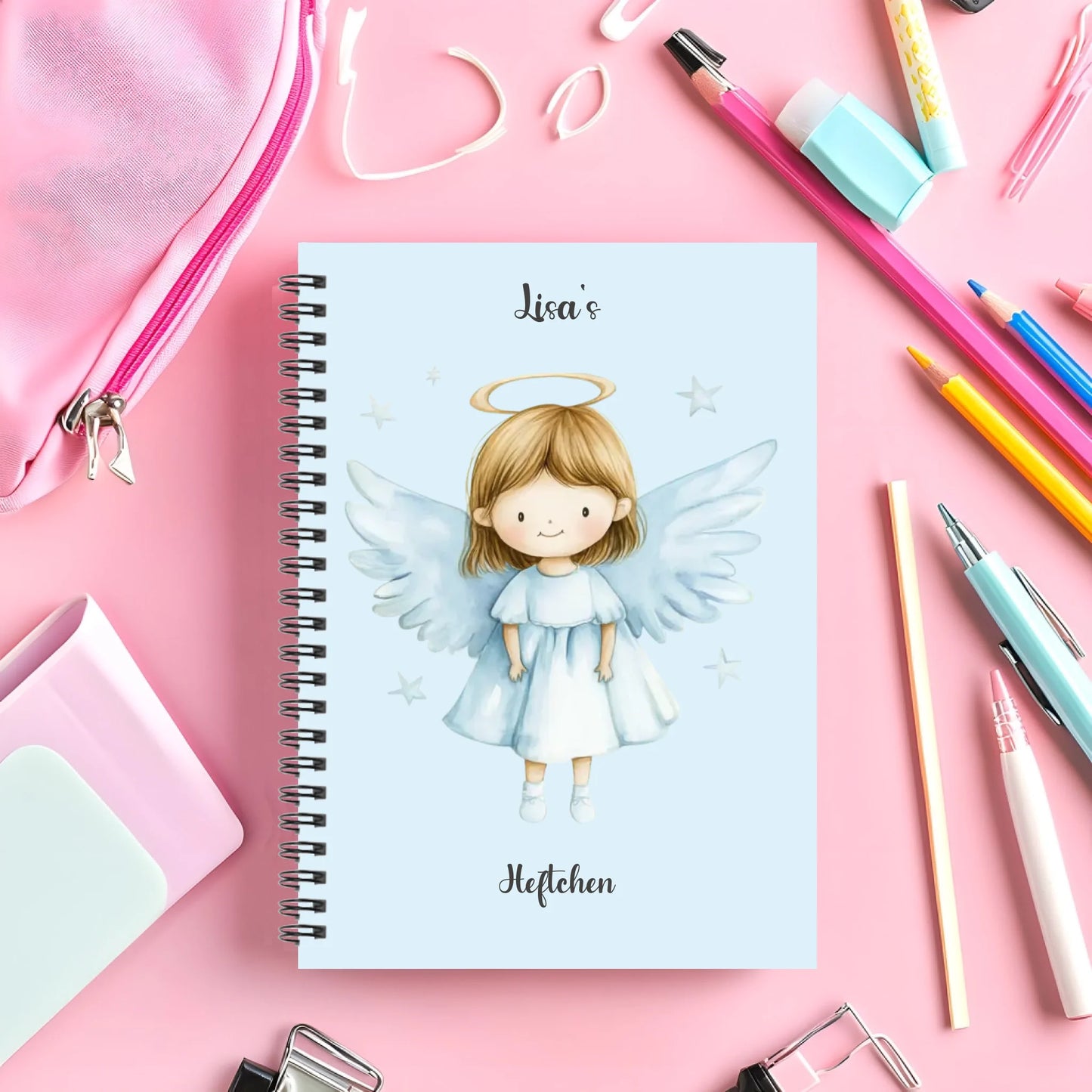 Personalisierter Collegeblock - Schutzengel - Notizheft - Hausaufgabenheft