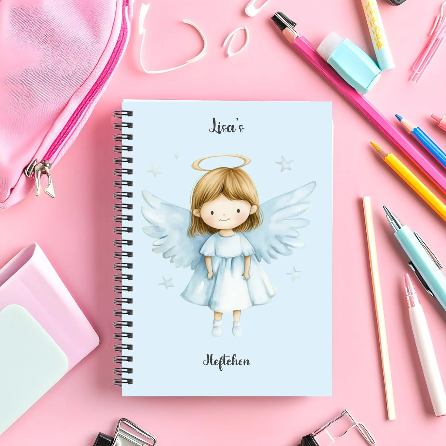 Personalisierter Collegeblock - Schutzengel - Notizheft - Hausaufgabenheft