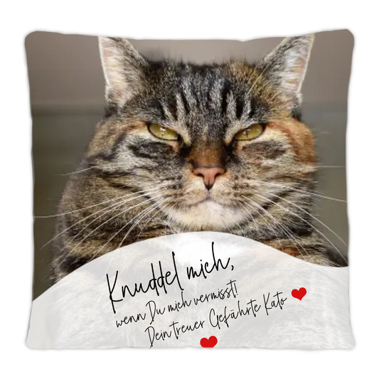 Personalisiertes Tier-Kissen | Tierliebhaber Haustier Kissen mit Text | Knuddel mich | Drück mich, wenn Du mich vermisst